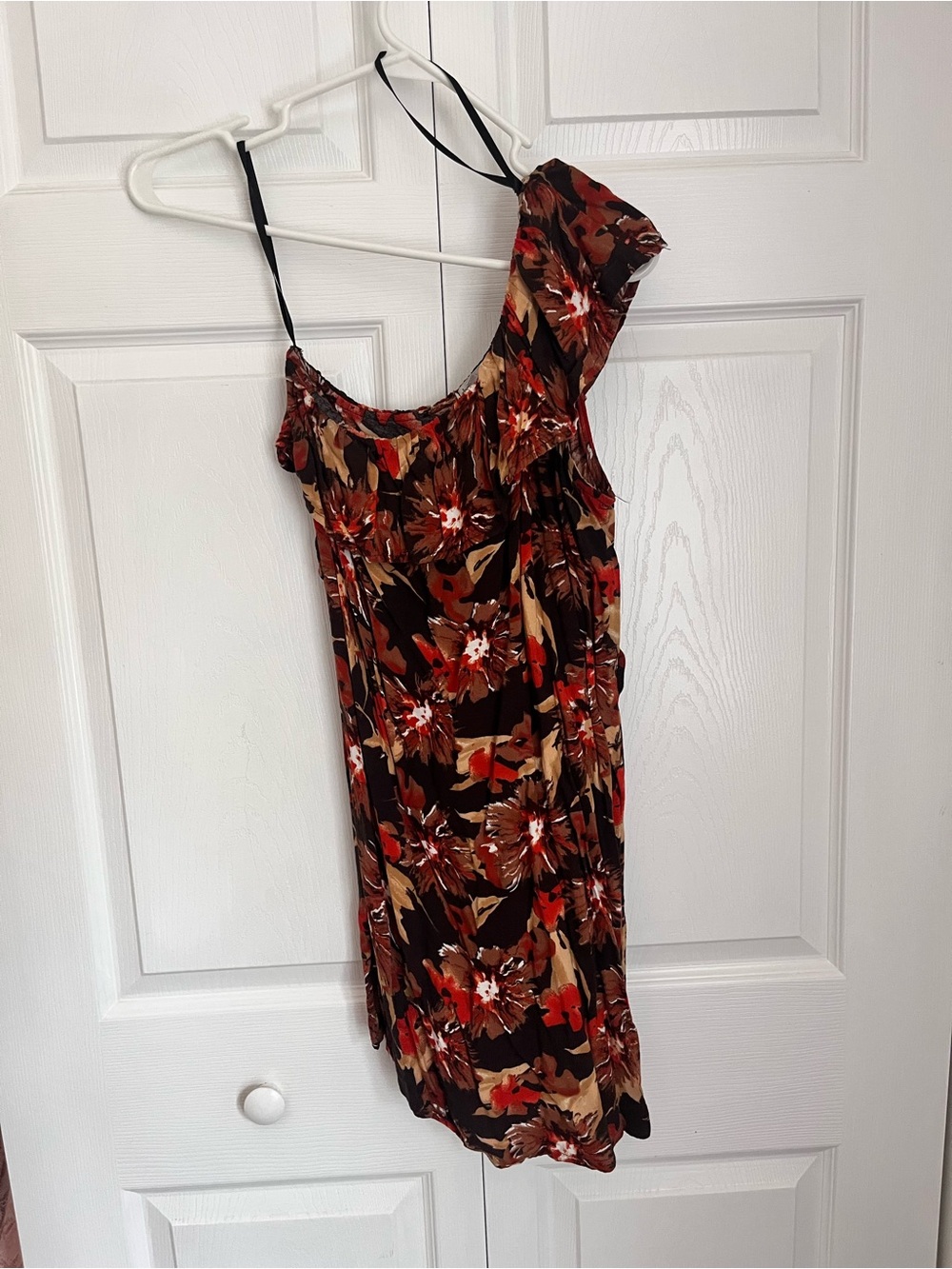 Charlotte Russe One-Shoulder Floral Slip Dress in Brown and Red